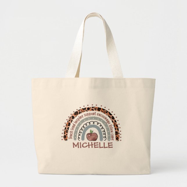 Personalised Cute Rainbow Teacher Large Tote Bag (Front)