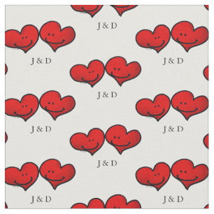 personalised cute red hearts wedding couple fabric