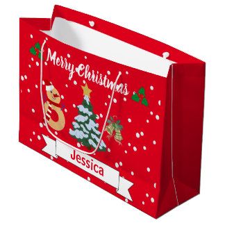 Personalised Cute Red Merry Christmas Jingle Bell Large Gift Bag