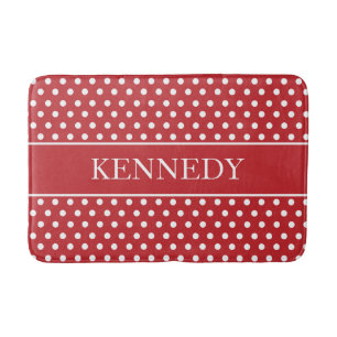 Personalised Cute Red Polka Dots Pattern Bath Mat