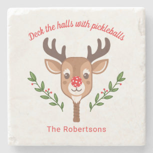 Personalised Cute Reindeer Pickleball  Stone Coaster