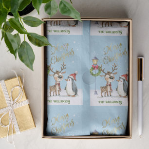 Personalised Cute Reindeer Wreath Merry Christmas Tissue Paper