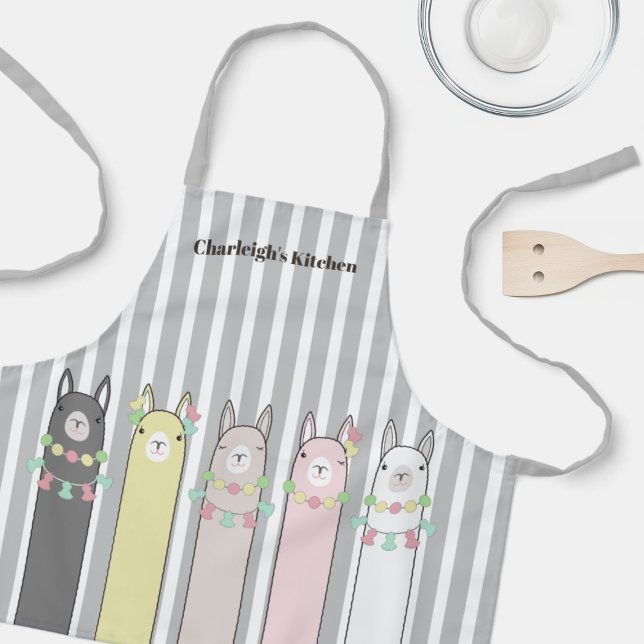 Personalised Cute Retro Colourful Llama Girl Kids Apron (Creator Uploaded)