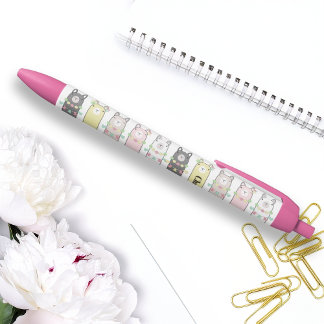 Personalised Cute Retro Colourful Llamas Girls Black Ink Pen