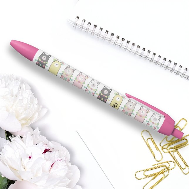 Personalised Cute Retro Colourful Llamas Girls Black Ink Pen (Creator Uploaded)