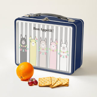 Personalised Cute Retro Colourful Llamas Girls Metal Lunch Box