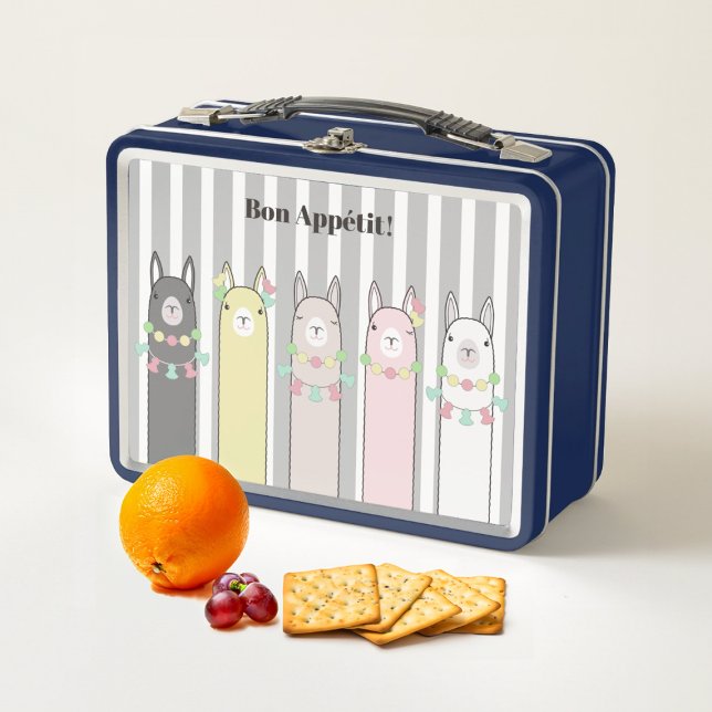 Personalised Cute Retro Colourful Llamas Girls Metal Lunch Box (Creator Uploaded)
