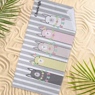 Personalised Cute Retro Colourful Llamas Kids Beach Towel