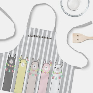 Personalised Cute Retro Colourful Llamas Kids Name Apron