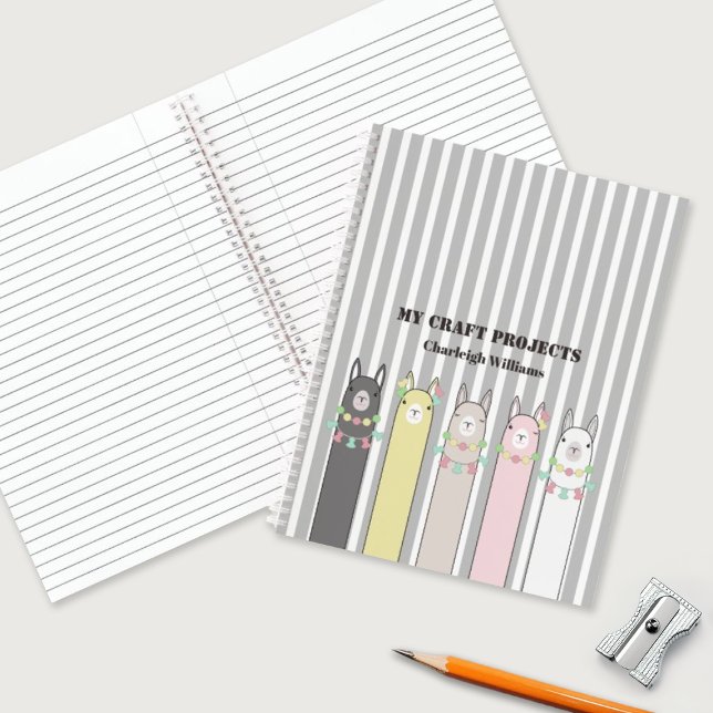Personalised Cute Retro Colourful Llamas Kids Notebook (Creator Uploaded)