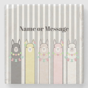 Personalised Cute Retro Colourful Llamas Stone Coaster