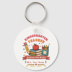 Personalised Cute Retro Kindergarten Teacher Gift Key Ring