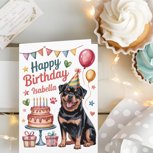 Personalised Cute Rottweiler Birthday Card (Creator Uploaded)