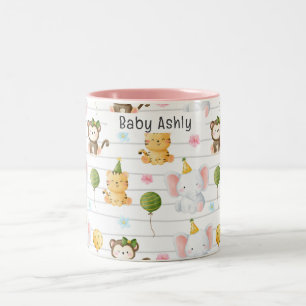 Personalised Cute Safari Animals Kids Name  Two-Tone Coffee Mug