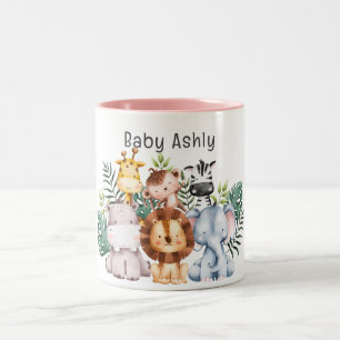 Personalised Cute Safari Animals Kids Name  Two-Tone Coffee Mug
