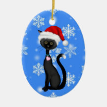 Personalised Cute Santa Cat n Snowflakes Christmas