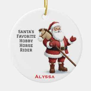 Personalised Cute Santa doing hobby horse Ceramic Ornament