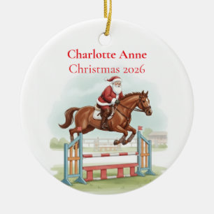 Personalised Cute Santa Horse Show Jumping Ceramic Ornament