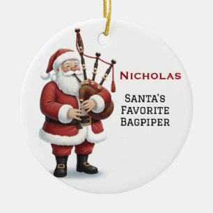 Personalised Cute Santa Playing Bagpipes Ceramic Ornament