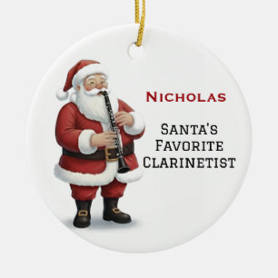 Personalised Cute Santa Playing Clarinet Ceramic Ornament