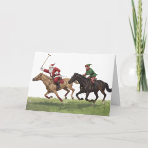 Personalised Cute Santa Playing Horse Polo Card