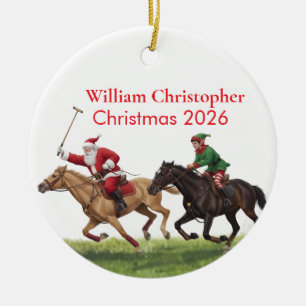 Personalised Cute Santa Playing Horse Polo Ceramic Ornament