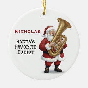 Personalised Cute Santa Playing Tuba Ceramic Ornament