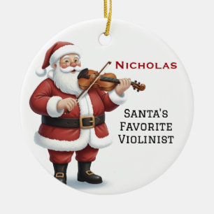 Personalised Cute Santa Playing Violin Ceramic Ornament