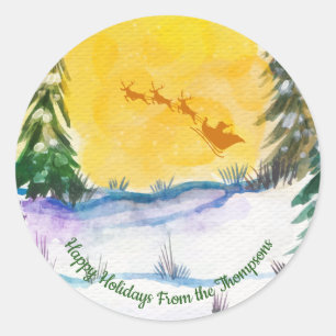 Personalised Cute Santa Reindeer Nature   Classic Round Sticker