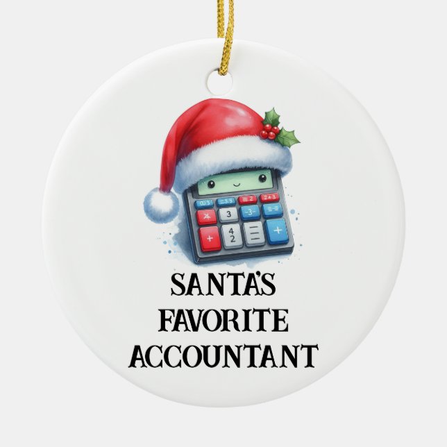 Personalised Cute Santa's Favourite Accountant Ceramic Ornament (Front)