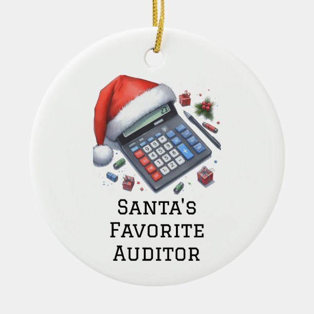 Personalised Cute Santa's Favourite Auditor Ceramic Ornament (Front)