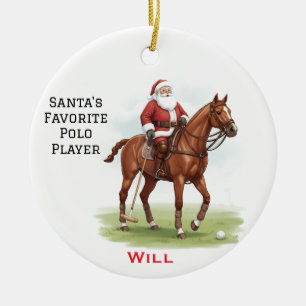 Personalised Cute Santa's Favourite Horse Polo  Ceramic Ornament