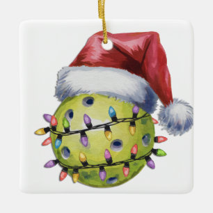 Personalised Cute Santa's Favourite Pickleball Ceramic Ornament