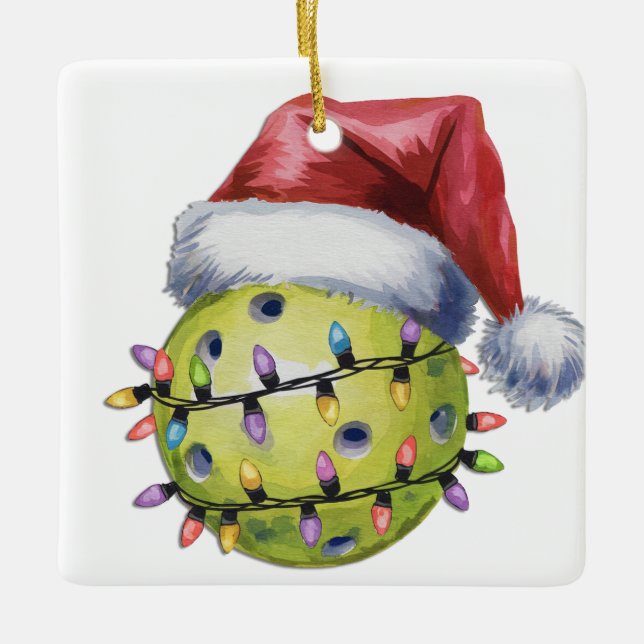 Personalised Cute Santa's Favourite Pickleball Ceramic Ornament (Front)