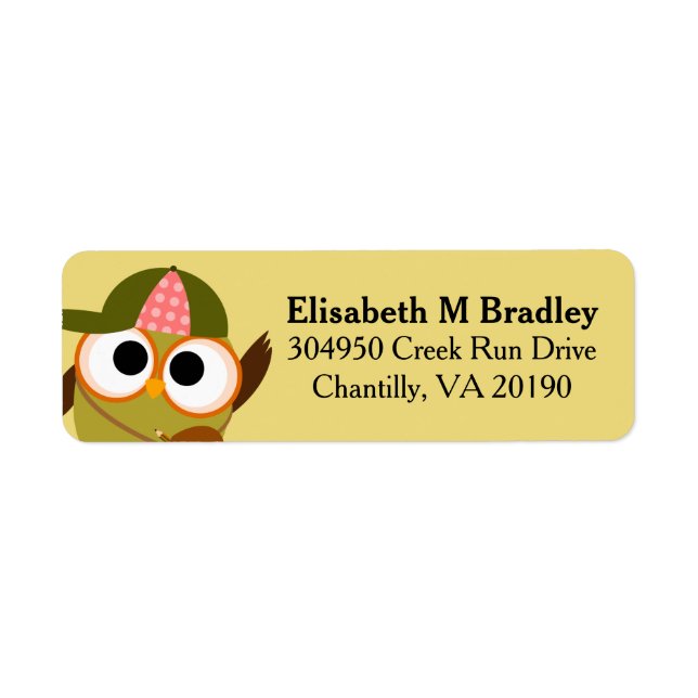 Personalised Cute School Owl Student Return Address Label (Front)