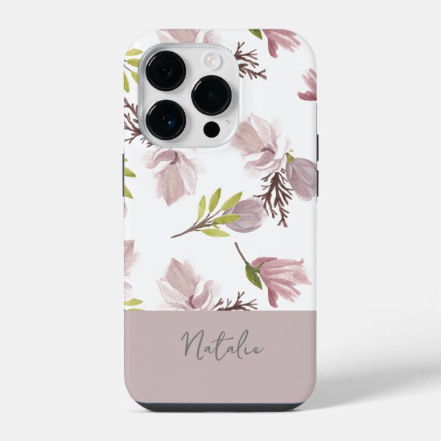 Personalised cute script pastel floral pattern iPhone case (Back)