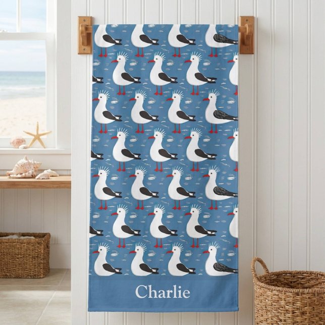 Personalised Cute Seagull Kids Bath Towel (Creator Uploaded)