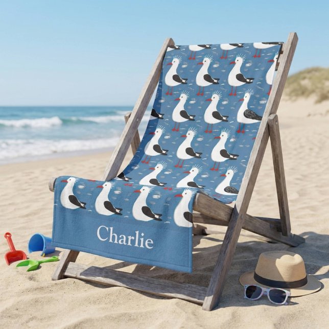 Personalised Cute Seagull Kids Beach Towel (Creator Uploaded)