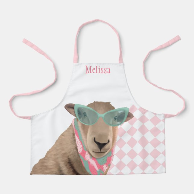 Personalised Cute Sheep With Glasses  Apron (Front)