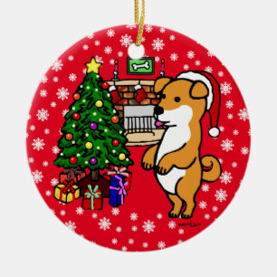 Personalised cute Shiba Inu Puppy Christmas Ceramic Ornament