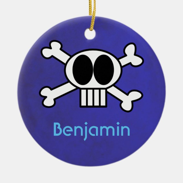 Personalised Cute Skull and Crossbones Ceramic Tree Decoration (Front)