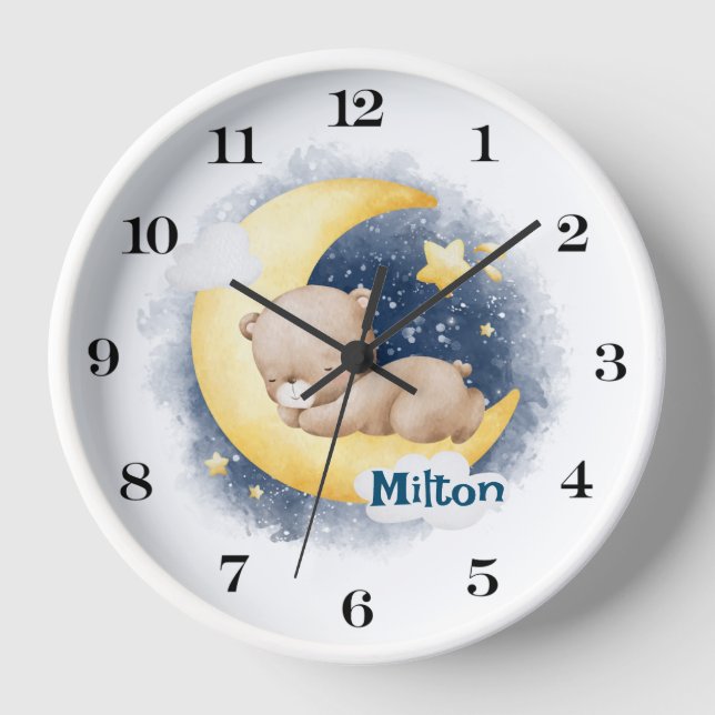 Personalised Cute Sleeping Bear Wall Clock  (Front)