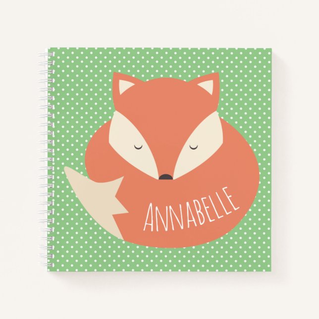 Personalised Cute Sleeping Fox and Dots Notebook (Front)