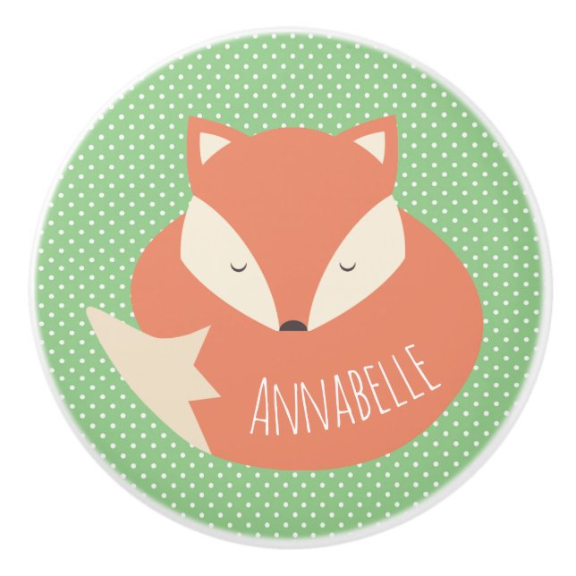 Personalised Cute Sleeping Fox Ceramic Knob (Front)