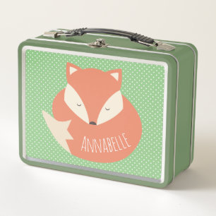 Personalised Cute Sleeping Fox Metal Lunch Box
