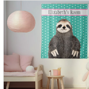 Personalised Cute Sloth Animal Name Kid's Room Tapestry