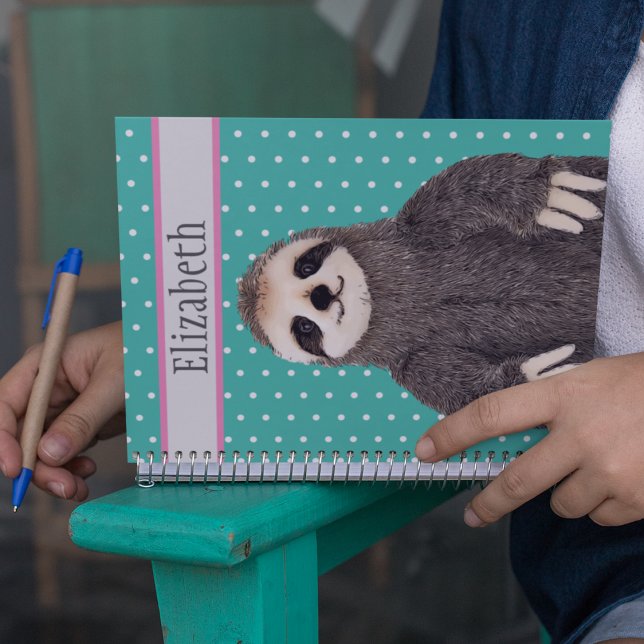 Personalised Cute Sloth Animal Name Notebook (Cute sloth personalized notebook.)