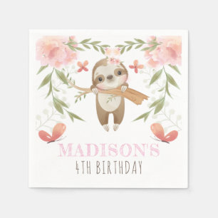 Personalised Cute Sloth Girl Birthday Napkin