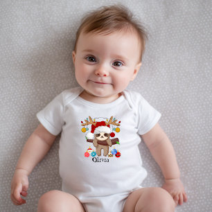 Personalised Cute Sloth,Santa Hat,Christmas Balls Baby Bodysuit