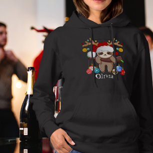 Personalised Cute Sloth,Santa Hat,Christmas Balls Hoodie